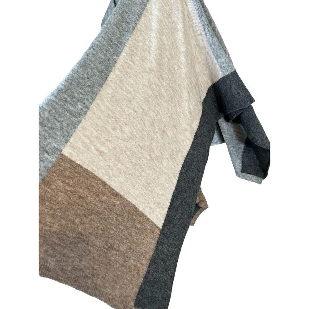 Cherish Sweater Women OS Gray Open Neck Poncho Neutral Color Block Shawl Winter - Picture 7 of 12